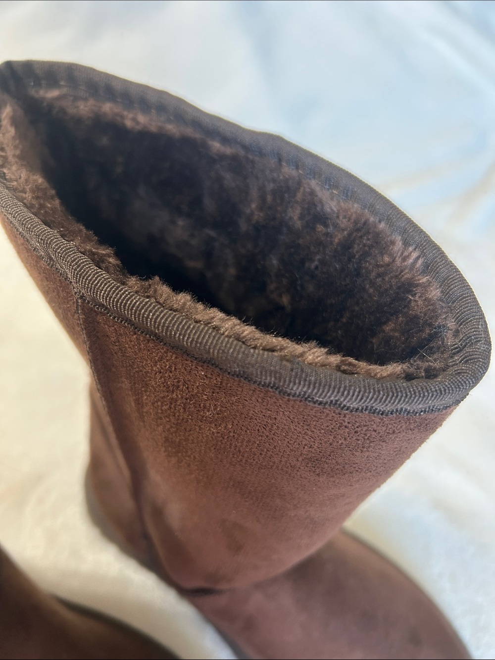 Short Faux-Suede Winter Boots with Faux-Fur Cuff - Brown - Picture 5 of 5